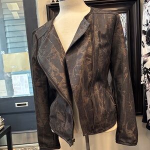 Kenneth Cole Reaction Black Metallic-Pattern Moto Jacket
